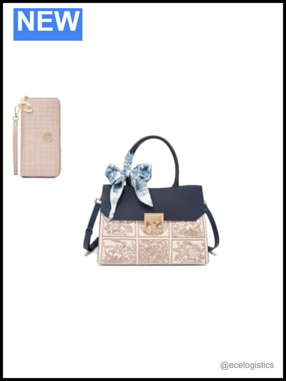 Medium Tote Bag with Wallet Set Embroidery Design